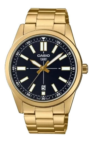 Reloj Casio Hombre Mtp-vd02g Acero Inoxidable Wr 50m Color Del Fondo Negro Color De La Correa Dorado Color Del Bisel Dorado