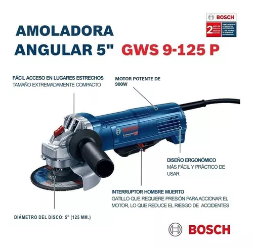 AMOLADORA ANGULAR BOSCH 5 GWS 9-125 P 900W CON GATILLO PALETA