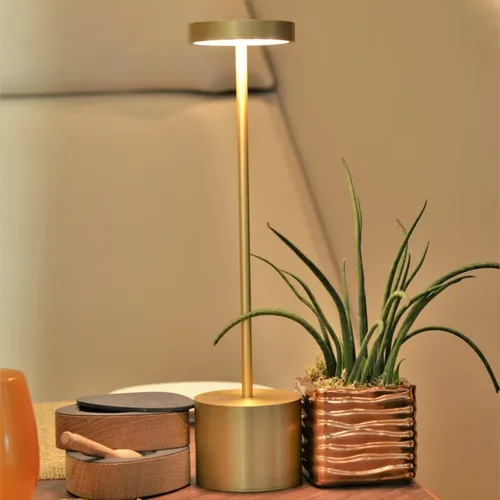 Lámpara De Mesa Luz Led Táctil Recargable Usb Restaurante © Estructura Dorado