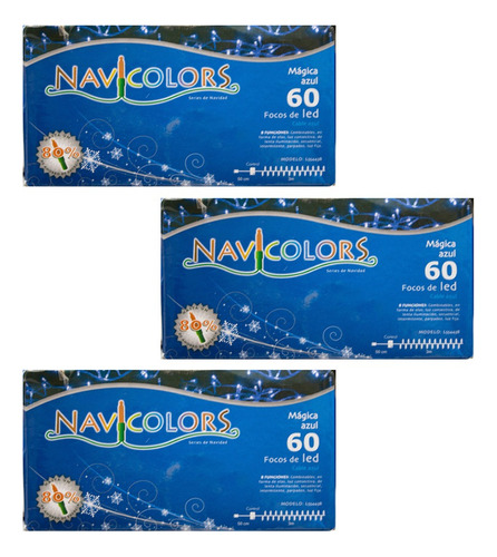 Serie Navideña 60 Led Luz Azul 3 Metros Cable Azul 3 Cajas