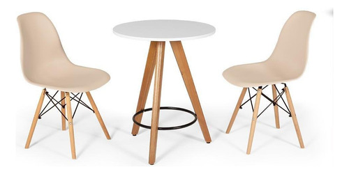Mesa Redonda Aline 70cm Branca Com 2 Cadeiras Eames Eiffel Cor Nude
