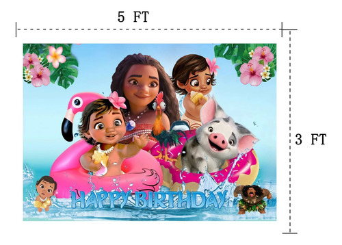 Fondo Para Fiesta De Cumpleaños De Moana 1.5 X 0.9 Metros Diseño Impreso Color
