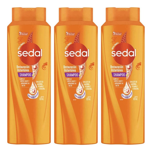 Shampoo Sedal Restauración Instantánea 620 Ml C/3 Piezas