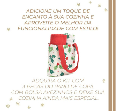 Kit 3 Pano De Prato Copa Estampado Claro Natal 40x70cm