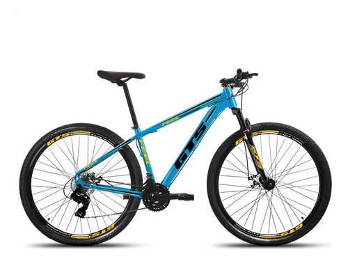 Bicicleta Aro 29 Cambios Shimano Gts Feel 21 A Disco Cor Azul/preto/amarelo Tamanho Do Quadro 21