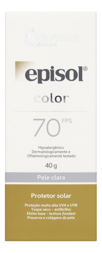 Protetor Solar FPS 70 Pele Clara Mantecorp Skincare Episol Color Caixa 40g