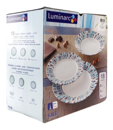 Imagen 4 de 4 de Set De 18 Vajillas De Vidrio Luminarc Blanco Y Azul