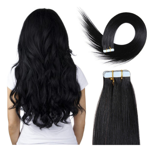 L Cintas En Cabello Humano Natural Negro 35cm 20 Piezas