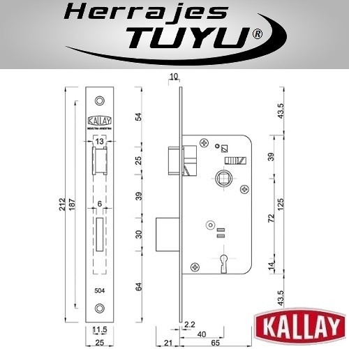 Imagen 3 de 4 de Cerradura Puerta Placa Interior Casa Kallay 504 Frente Ancho