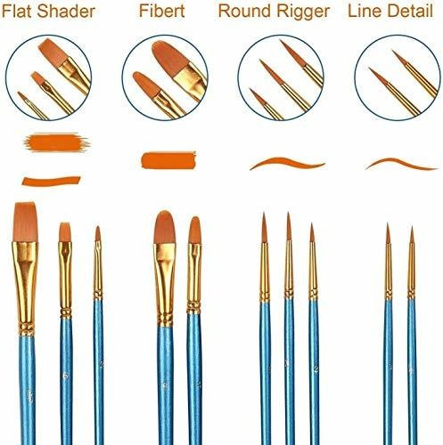 Pinceles Para Pintar Con Mango De Madera Color Azul 10 Pzas