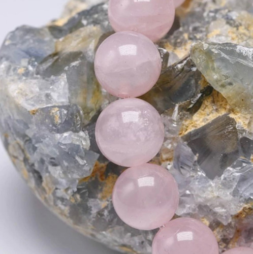 Pulseira Em Pedra Natural Quartzo Rosa 8mm Personalizável