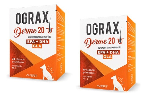 Ograx Derme 20 C/ 30 Cápsulas Cães Avert Suplemento - Kit 2