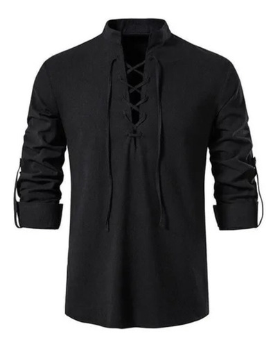 Blusa Medieval Pirata Vikin Con Estampado En V Para Hombre