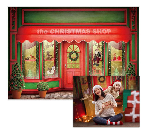 Allenjoy 7x5ft Red And Green Christmas Store Backdrop Santa 