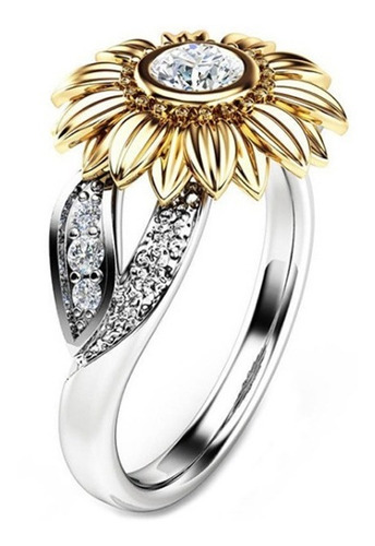 Anillo Chapado En Oro 18k Con Diseño De Girasol