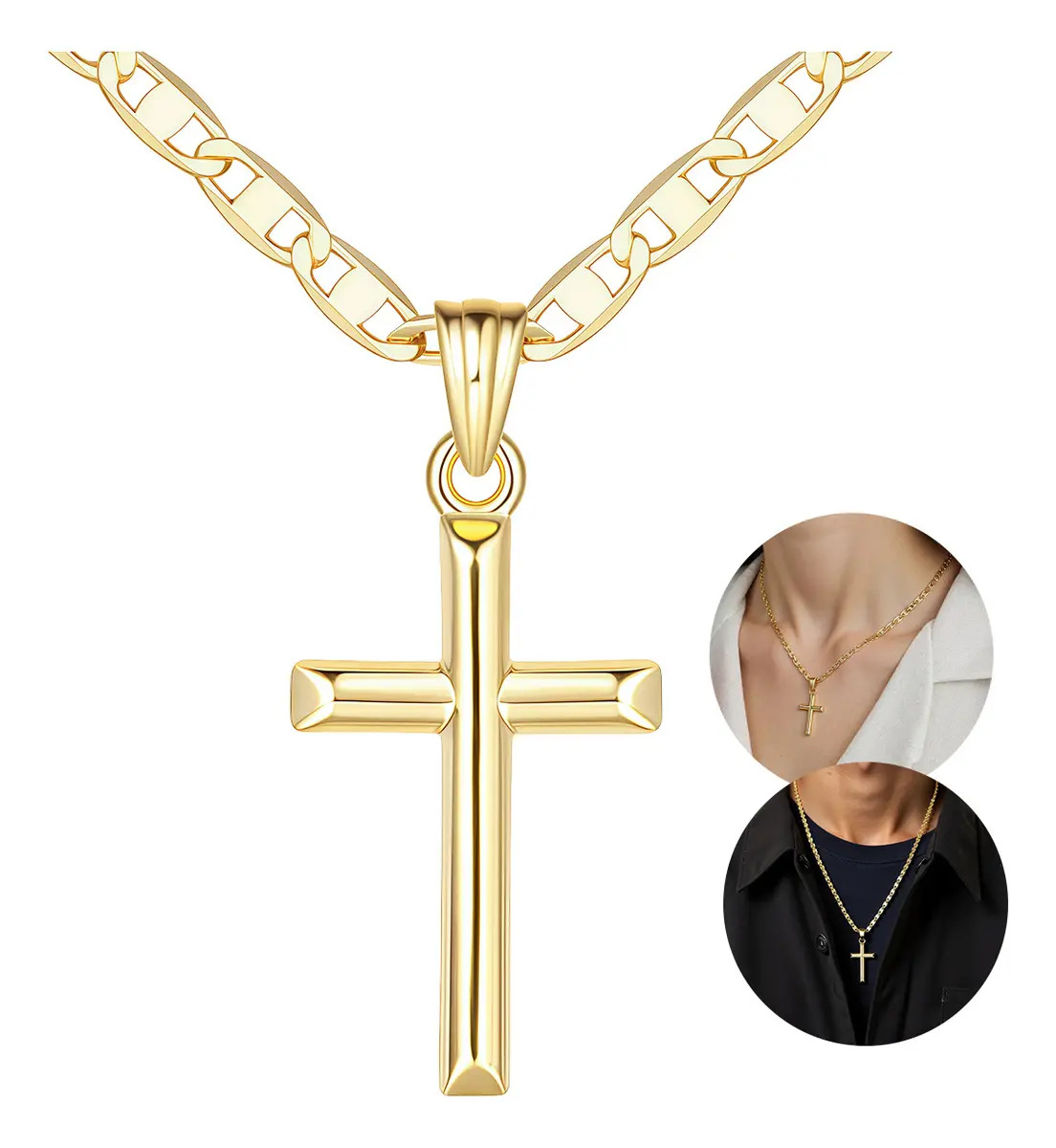 Vanance Cadena Acero Inoxidable Collares Y Cadenas Collar Cruz Collar Mujer Cadenas Para Hombre 50+5cm Color Dorado