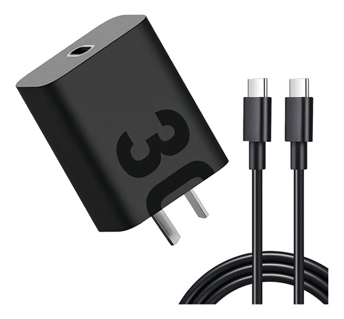 Cargador Usb Kolke Tipo C Rapido Turbo 30w Negro + Cable Ultra Power Apto Celular Tablet