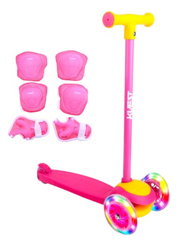 Monopatin Iantil 3 Ruedas Con Luces + Protecciones Color Rosa Chicle