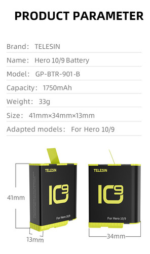 2 Baterias Para Camaras Gopro Hero 12 11 10, Pila De 1750mah