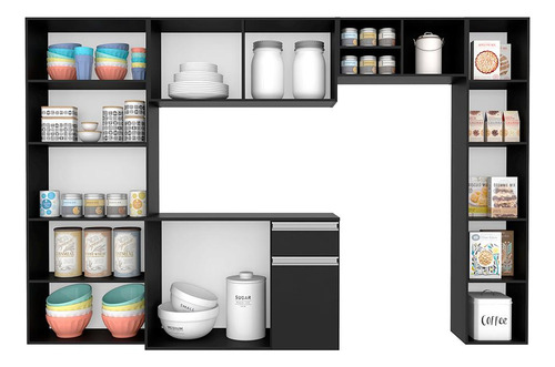 Armário De Cozinha 5 Peças Liris Preto - Móveis Arapongas Cor Preto Fosco