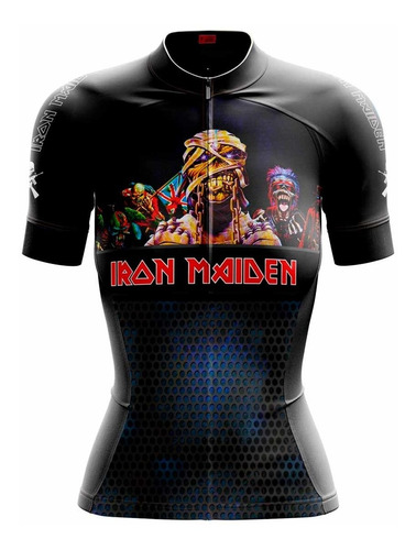 Camisa Iron Maiden Feminina Ciclismo Bike Tour Preta Rock