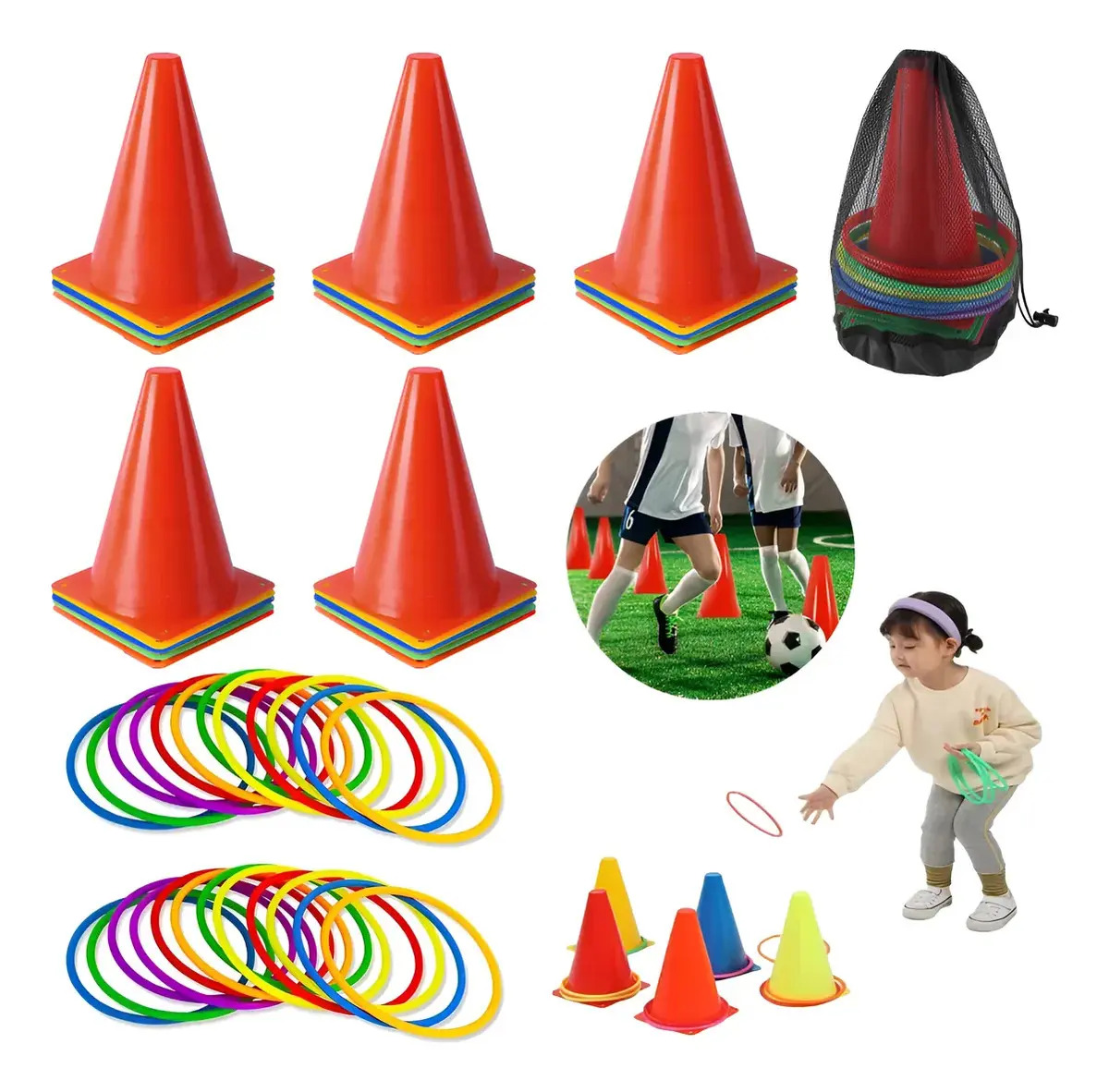 Kit de Entrenamiento de Agilidad Zanoreth para Fútbol, con 25 Conos y 25 Aros