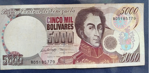 Venezuela Billete De 5000 Bolívares, Serie Negra