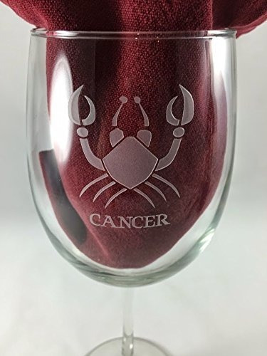 Fineware Cancer Zodiac Sign Wine Glass 19 ounce Tall Wine Glass Personalized with Your Birth Sign