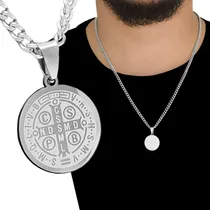 Comprar Corrente E Pingente Medalha São Bento Em Aço Inox Cp-30