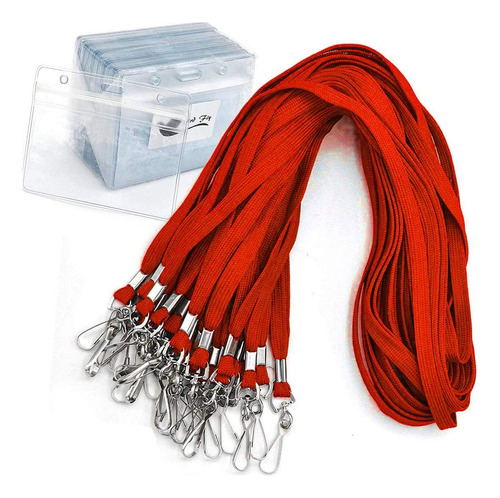 Conjunto De Lanyard/portatarjetas (juego De 50, Rojo)