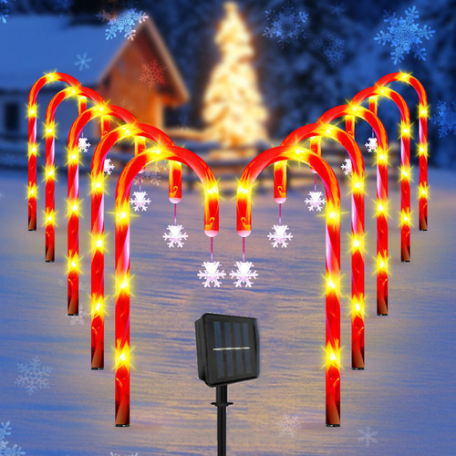 Luces Navideñas Solares Led Con Forma De Bastón De Caramelo