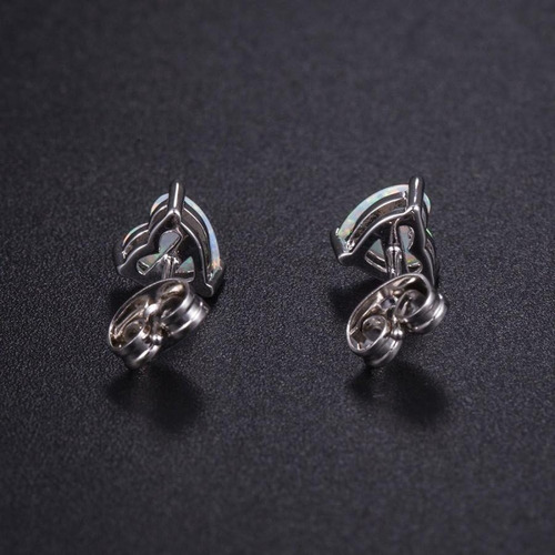 Par De Aros De Plata 925 Ópalo En Forma Corazón Importados