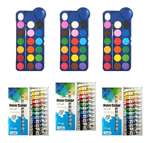 Pack 6 Sets Pinturas Acuarela 12 Colores