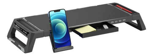 Base Para Monitor Bm-100bk C3tech Preto Com Usb E Gaveta