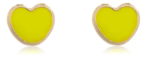 Brinco Folheado Ouro Semijoia De Coração Esmaltada Colorido