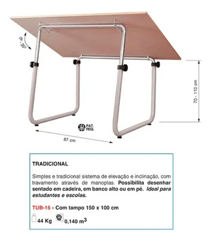 Mesa De Desenho Trident Tub-15 Pa 120x90cm Madeira