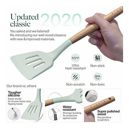 Juego Utensilio Cocina 9 Silicona Para Olla Madera Sin