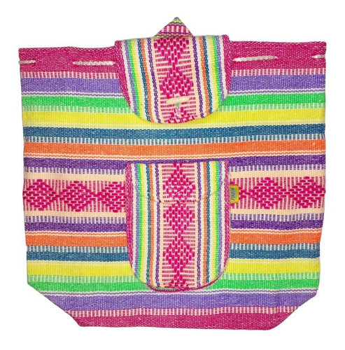 Morral Artesanal Bordado, Mxmey-001, 1 Pza, 10kg, Rosa/verde Color Rosa/ Verde/ Amarillo/ Morado