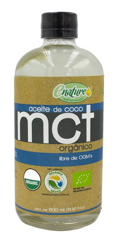 Imagen 1 de 3 de Aceite Mct De Coco Orgánico Keto Enature 500 Ml