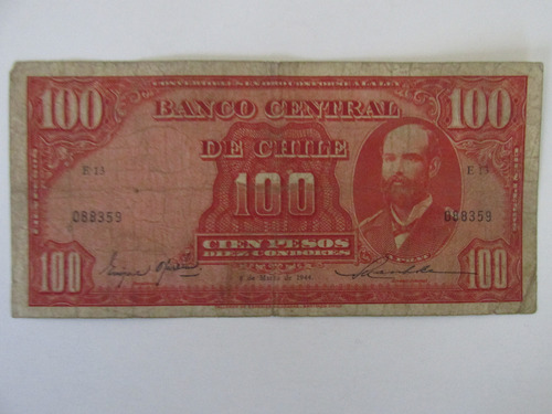 Gran Billete Chile 100 Pesos Oyarzun- Maschke Año 1944 