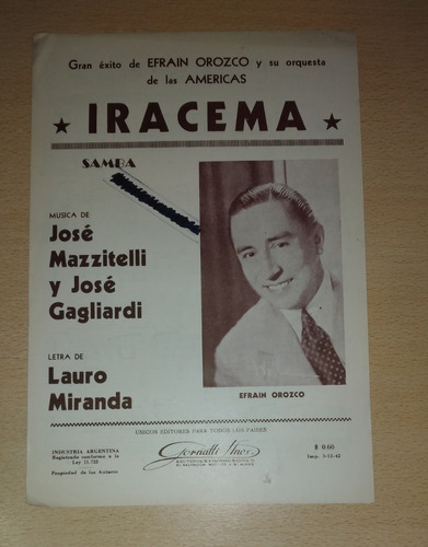 Partitura Iracema Samba Mazzitelli Gagliardi Miranda 1942