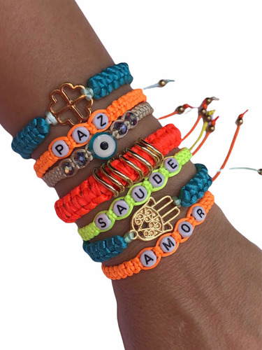 Imagem 1 de 10 de Pulseira Blogueira Neon Olho Grego Búzios Coração Cavalo