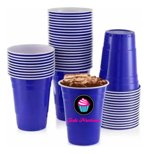 100 Vasos Grandes Descartables Estilo Americano Azul 400 Cc