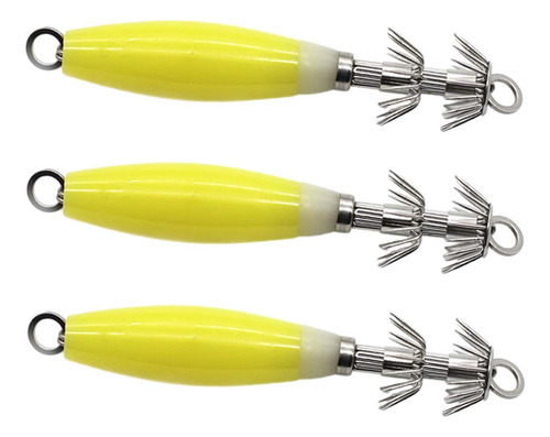 3x Anzuelos Luminosos De Calamar, Cebo De Pesca Amarillo