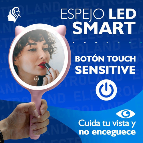 Espejo Luz Led Smart Desmontable Gatito Maquillaje Carga Usb