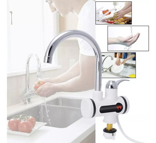 Llave Agua Caliente Eléctrico Lavaplatos Color Blanco