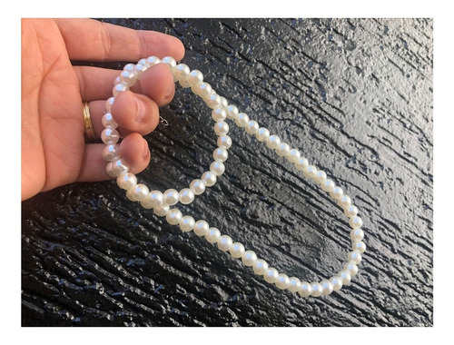 Colar Pérola Masculino Gargantilha + Pulseira Hype Ajustável Cor Branco