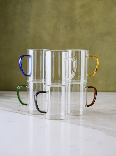 Taza Mug Con Asa Vidrio Brosilicato 300 Ml Gris Oscuro