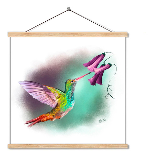 Pergamino Poster De Papel Fotográfi Colibri Flores 50x50cm