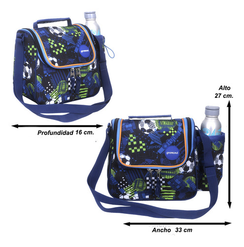 Lunchera Gremond Kids Vianda Bolso Morral Térmica Portabotella Impermeable Conservadora Con Bolsillo